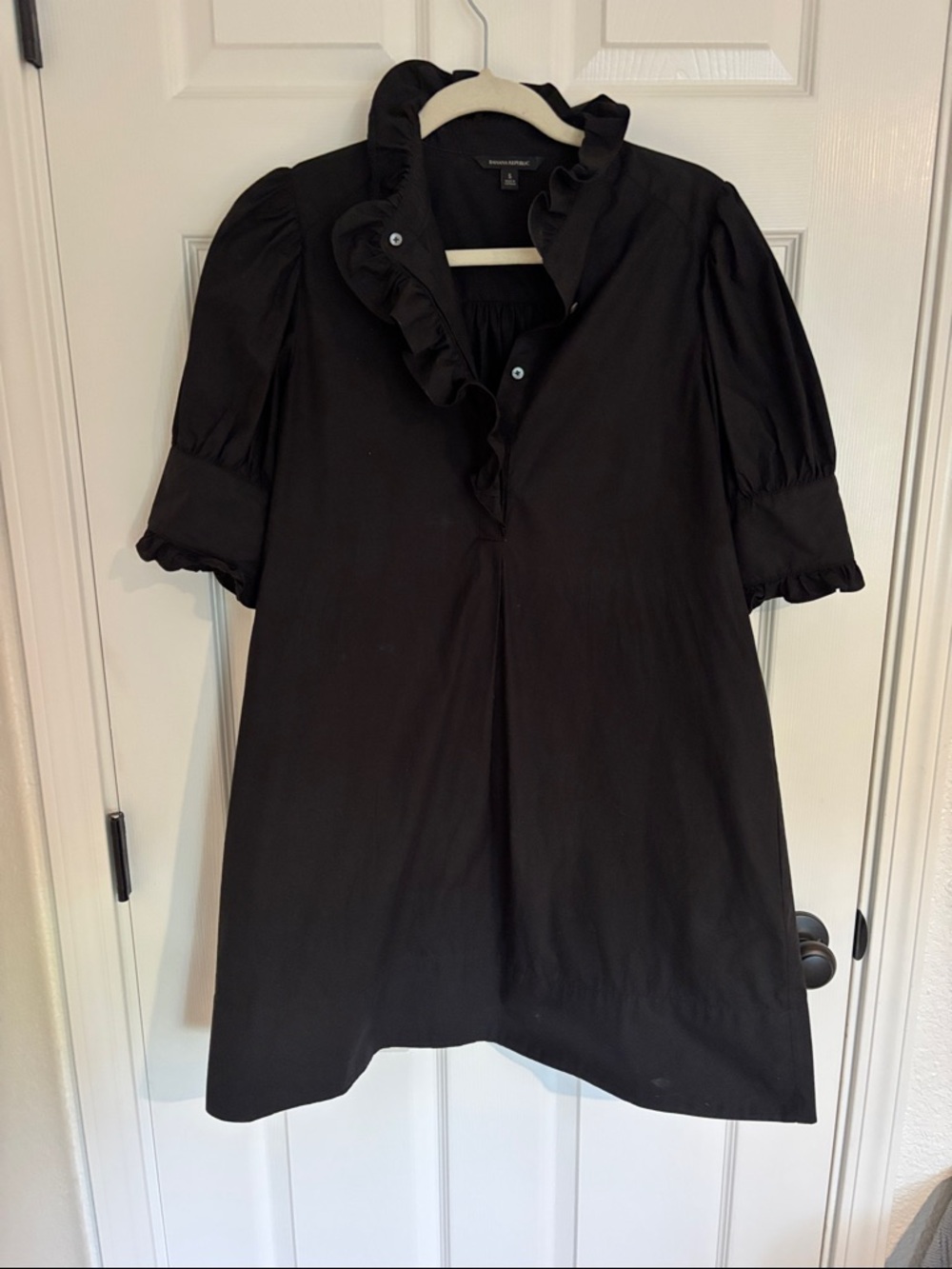 Banana Republic Black Ruffle-Trim dress, featured on Busbee Style